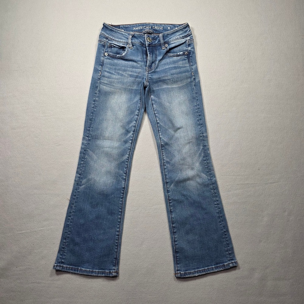 American Eagle Boot Cut Low Rise Super Stretch Medium Wash Jeans - Size 0